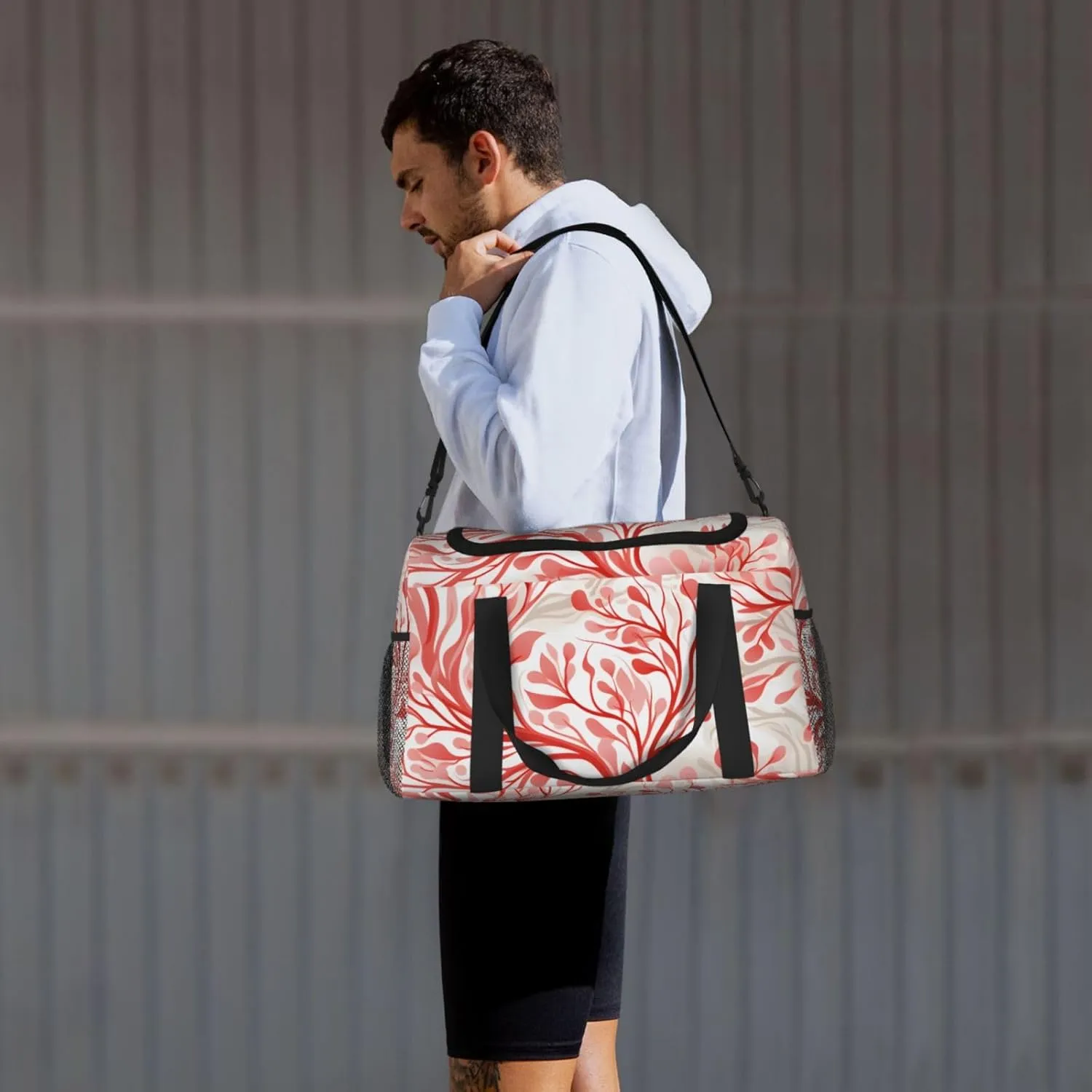 Pink Boho Leaves Duffle Bag Foldable Travel Tote Bag Carry On Large Weekender Overnight Bags Waterproof Gym Bag For Women Men