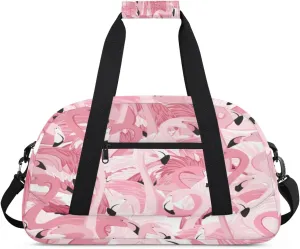 Pink Flamingos Gym Duffel Bag for Men Women Flamingos Sports Tote Bag with Adjustable Shoulder Strap for Dance Gymnastics Traveling Outdoor Camping Overnight Stay