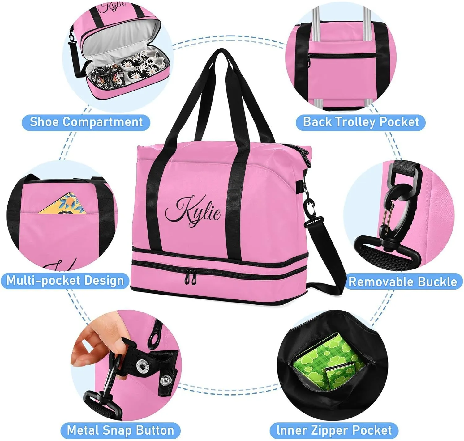 Pink Solid Color Custom Gym Bag for Women Men Personalized Duffel Bag with Shoe Compartment Weekender Bags Carry On Bag Overnight Bag for Travel Gym Women School Business Men Sport