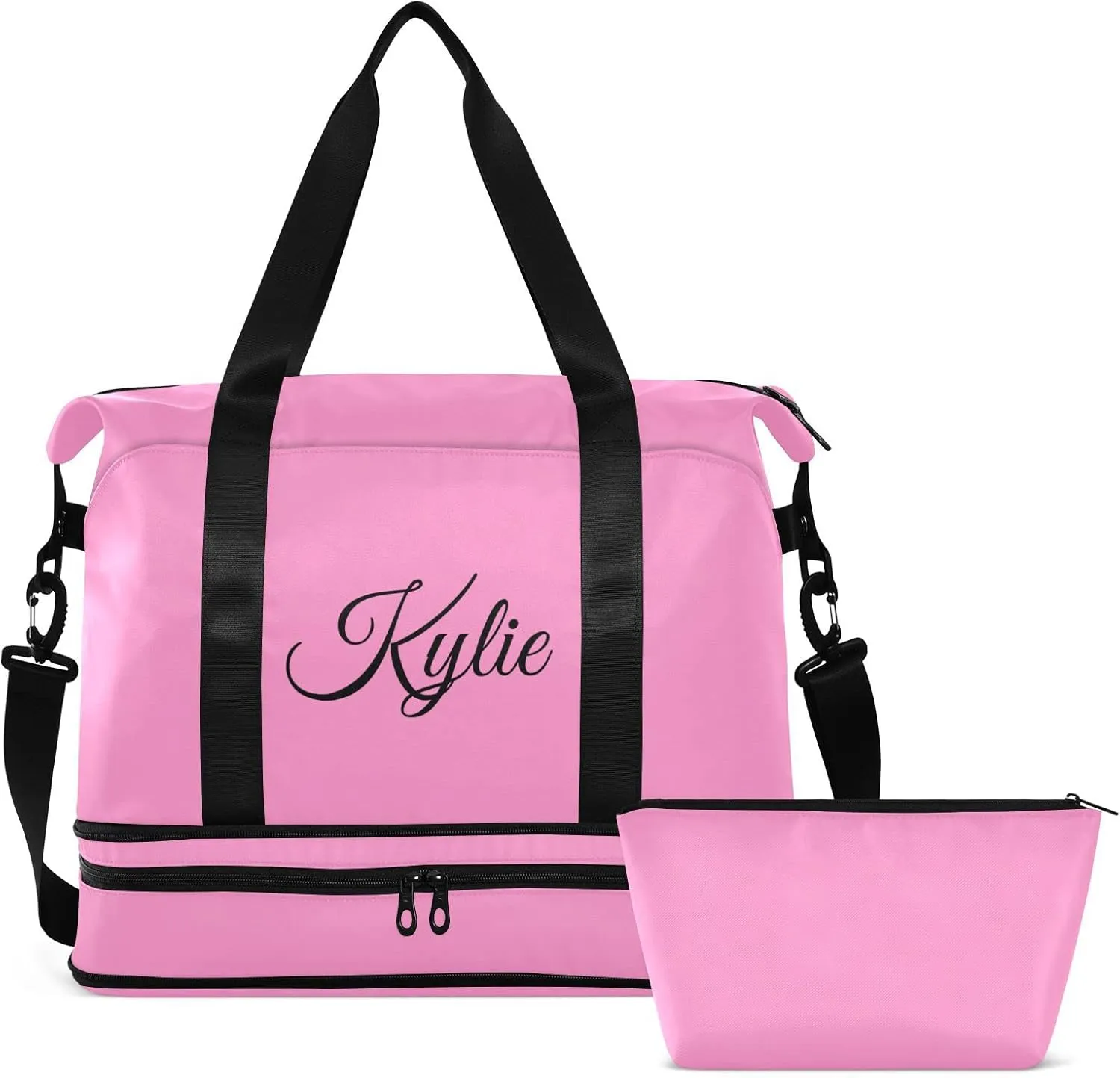 Pink Solid Color Custom Gym Bag for Women Men Personalized Duffel Bag with Shoe Compartment Weekender Bags Carry On Bag Overnight Bag for Travel Gym Women School Business Men Sport