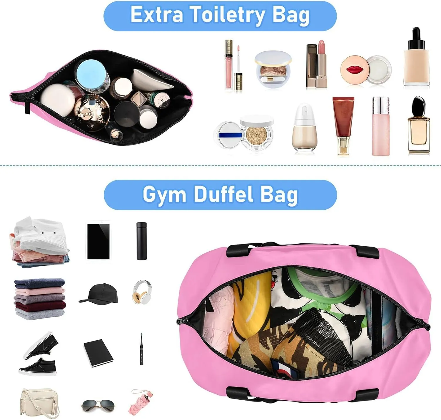 Pink Solid Color Custom Gym Bag for Women Men Personalized Duffel Bag with Shoe Compartment Weekender Bags Carry On Bag Overnight Bag for Travel Gym Women School Business Men Sport
