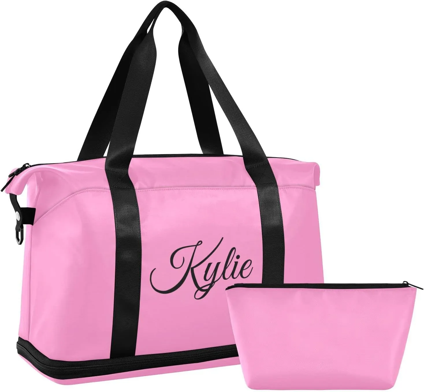 Pink Solid Color Custom Gym Bag for Women Men Personalized Duffel Bag with Shoe Compartment Weekender Bags Carry On Bag Overnight Bag for Travel Gym Women School Business Men Sport