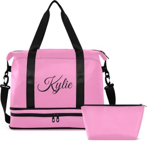 Pink Solid Color Custom Gym Bag for Women Men Personalized Duffel Bag with Shoe Compartment Weekender Bags Carry On Bag Overnight Bag for Travel Gym Women School Business Men Sport