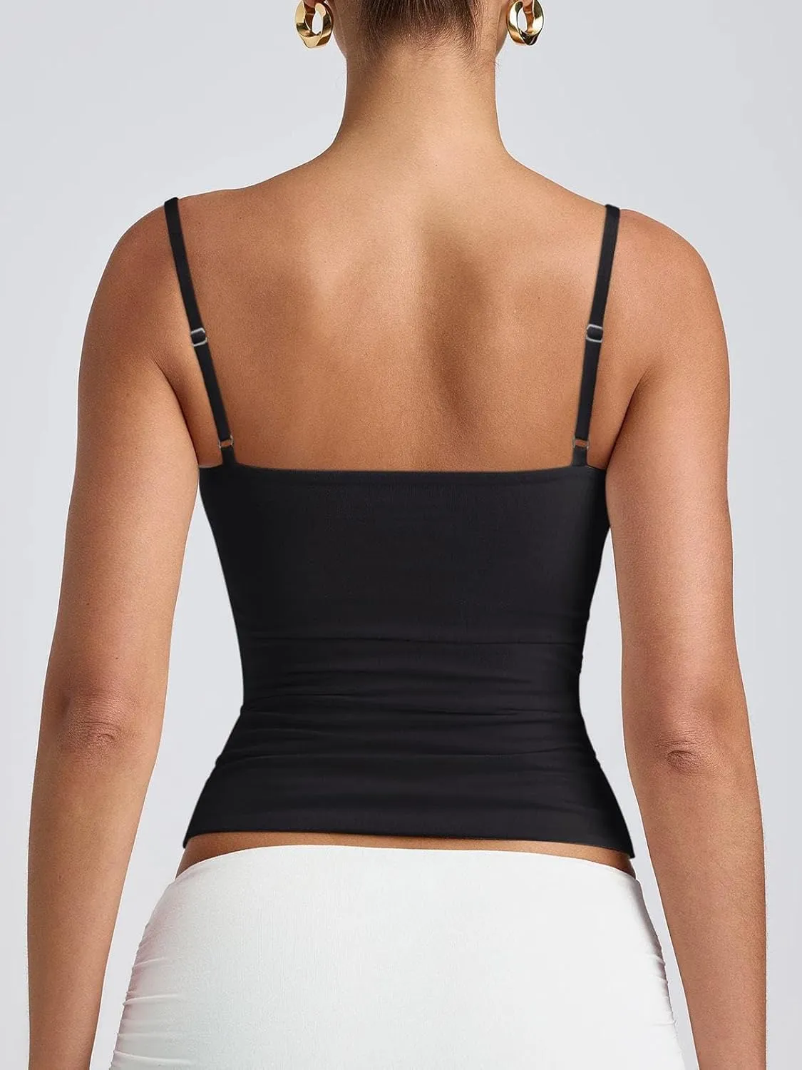 PINKMSTYLE Women's Basic Double Lined Scoop Neck Tank Tops Adjustable Cami Tank Summer Sleeveless Tops