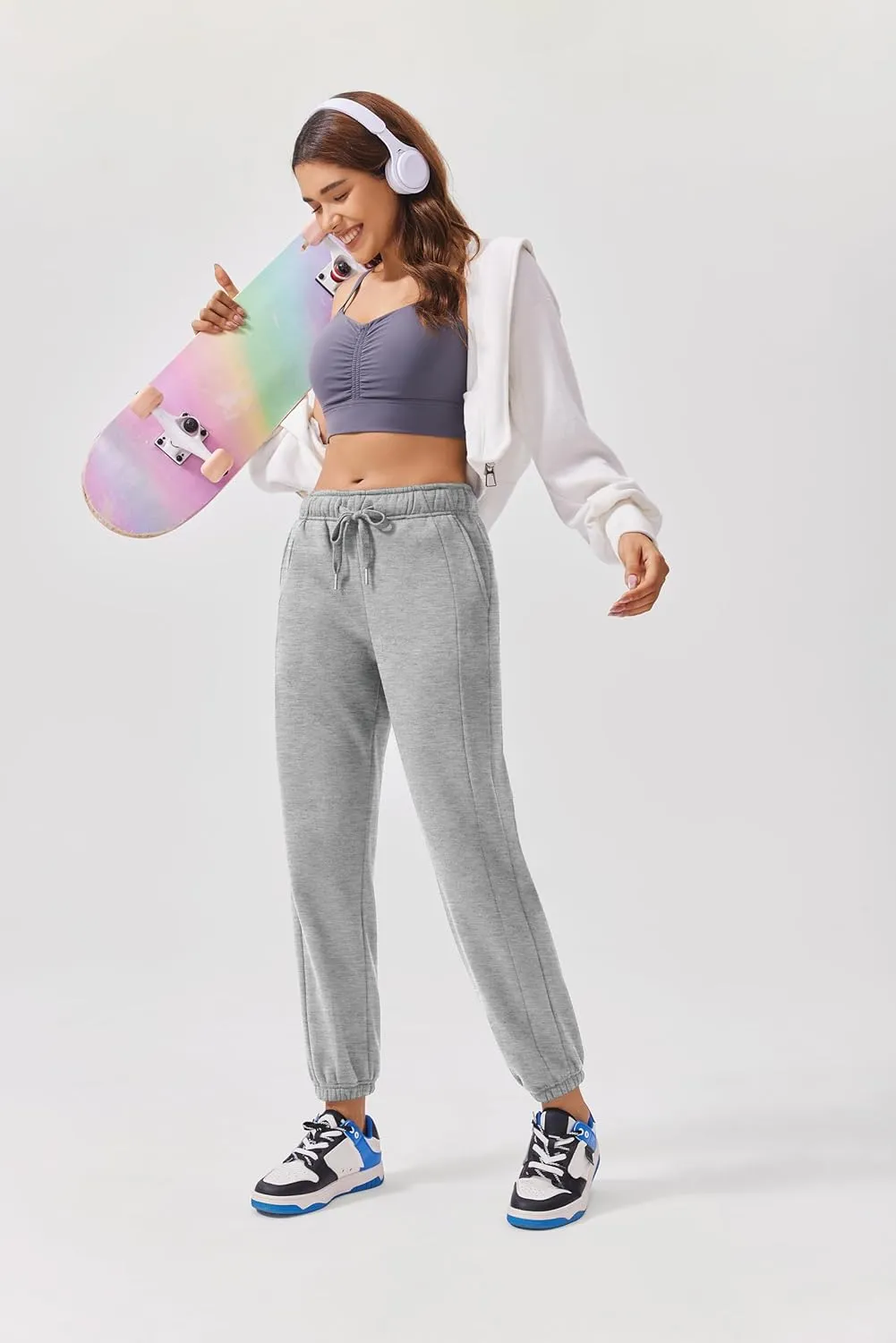 PINSPARK Womens Fleece Sweatpants Cinch Bottom Winter Sweat Pants High Waisted Joggers Pants with Pockets