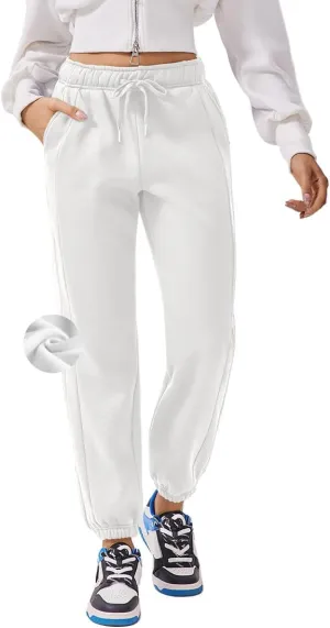 PINSPARK Womens Fleece Sweatpants Cinch Bottom Winter Sweat Pants High Waisted Joggers Pants with Pockets