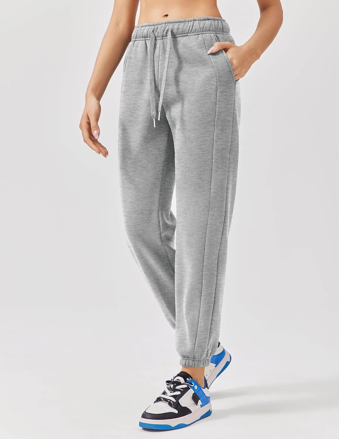 PINSPARK Womens Fleece Sweatpants Cinch Bottom Winter Sweat Pants High Waisted Joggers Pants with Pockets