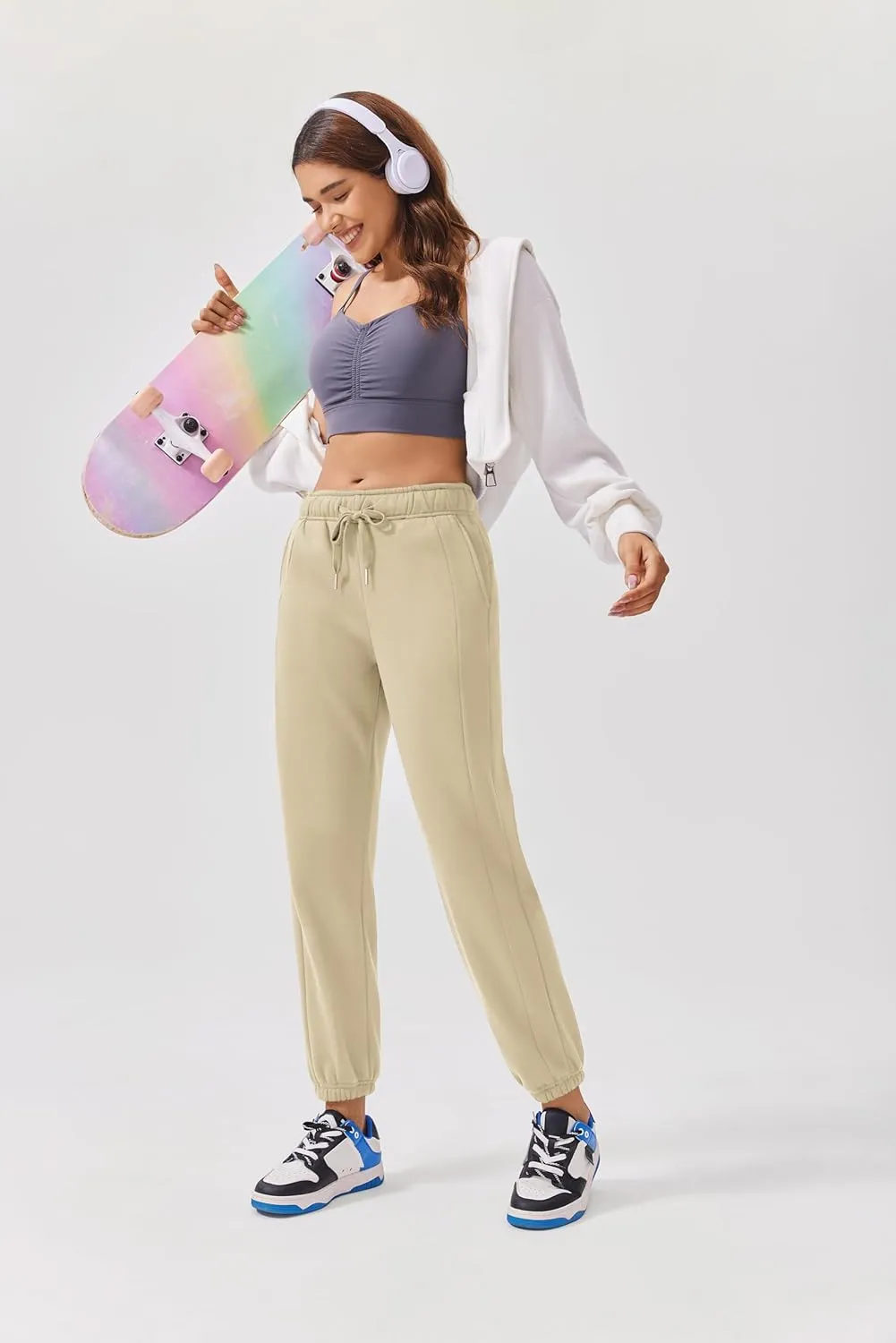 PINSPARK Womens Fleece Sweatpants Cinch Bottom Winter Sweat Pants High Waisted Joggers Pants with Pockets