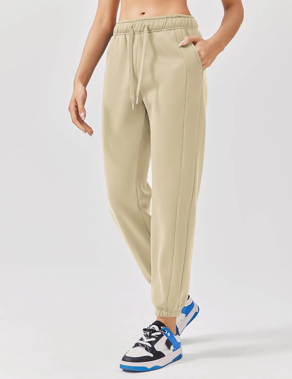PINSPARK Womens Fleece Sweatpants Cinch Bottom Winter Sweat Pants High Waisted Joggers Pants with Pockets