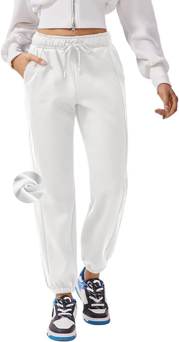 PINSPARK Womens Fleece Sweatpants Cinch Bottom Winter Sweat Pants High Waisted Joggers Pants with Pockets