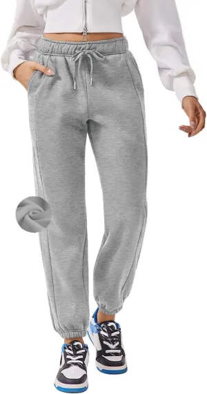 PINSPARK Womens Fleece Sweatpants Cinch Bottom Winter Sweat Pants High Waisted Joggers Pants with Pockets