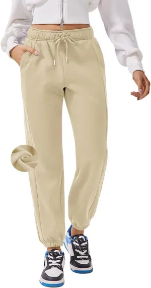 PINSPARK Womens Fleece Sweatpants Cinch Bottom Winter Sweat Pants High Waisted Joggers Pants with Pockets