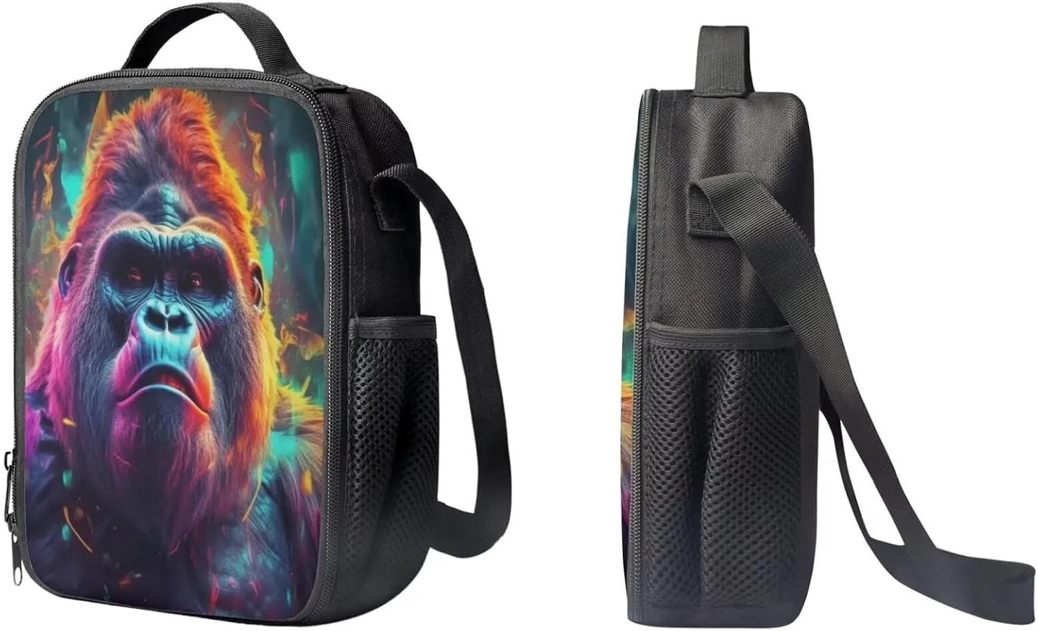 PinUp Angel Cool Gorilla Print Colorful Animal Bookbag Cute Animal Pattern Schoolbag with Lunch Bag Pencil Bag, Business Laptop Roomy Backpack Bookbag for Hiking Traveling Camping