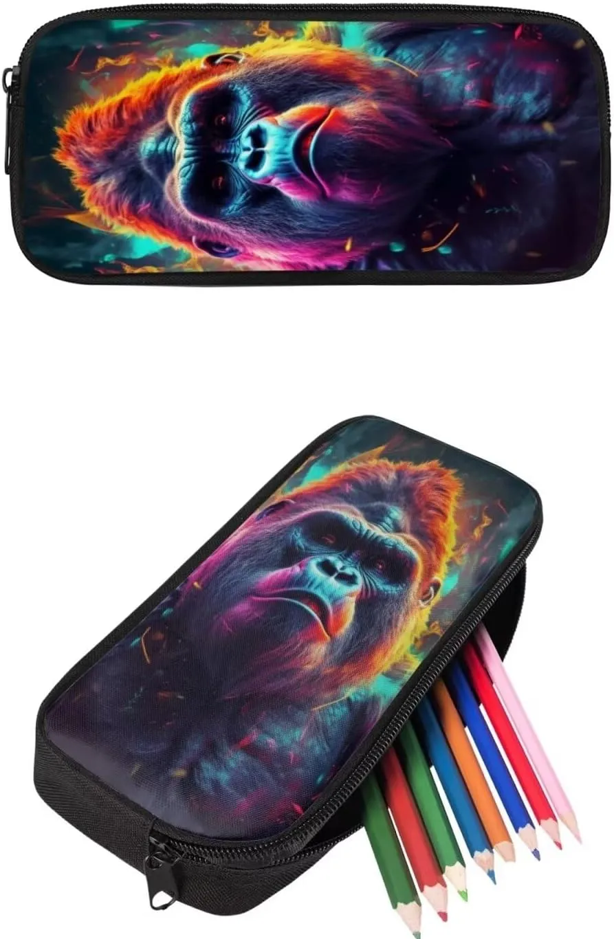 PinUp Angel Cool Gorilla Print Colorful Animal Bookbag Cute Animal Pattern Schoolbag with Lunch Bag Pencil Bag, Business Laptop Roomy Backpack Bookbag for Hiking Traveling Camping
