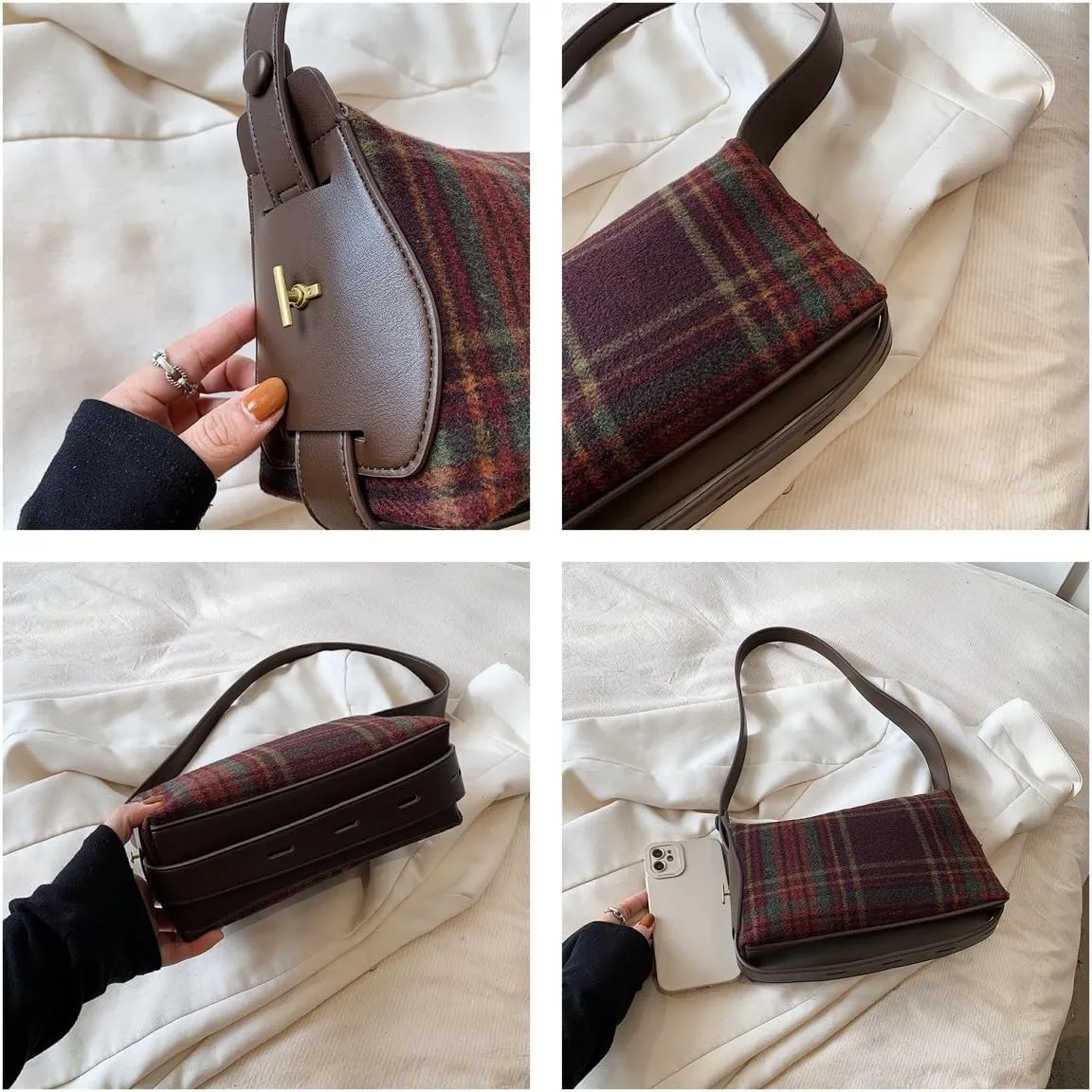 Plaid Woolen Small Bag Female Autumn-winter New French Style Shoulder Bag Retro Popular Crossbody Bag