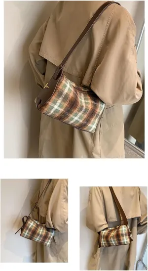 Plaid Woolen Small Bag Female Autumn-winter New French Style Shoulder Bag Retro Popular Crossbody Bag