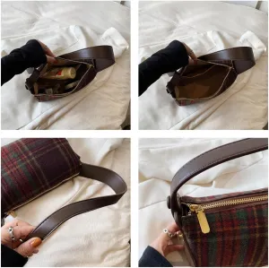 Plaid Woolen Small Bag Female Autumn-winter New French Style Shoulder Bag Retro Popular Crossbody Bag