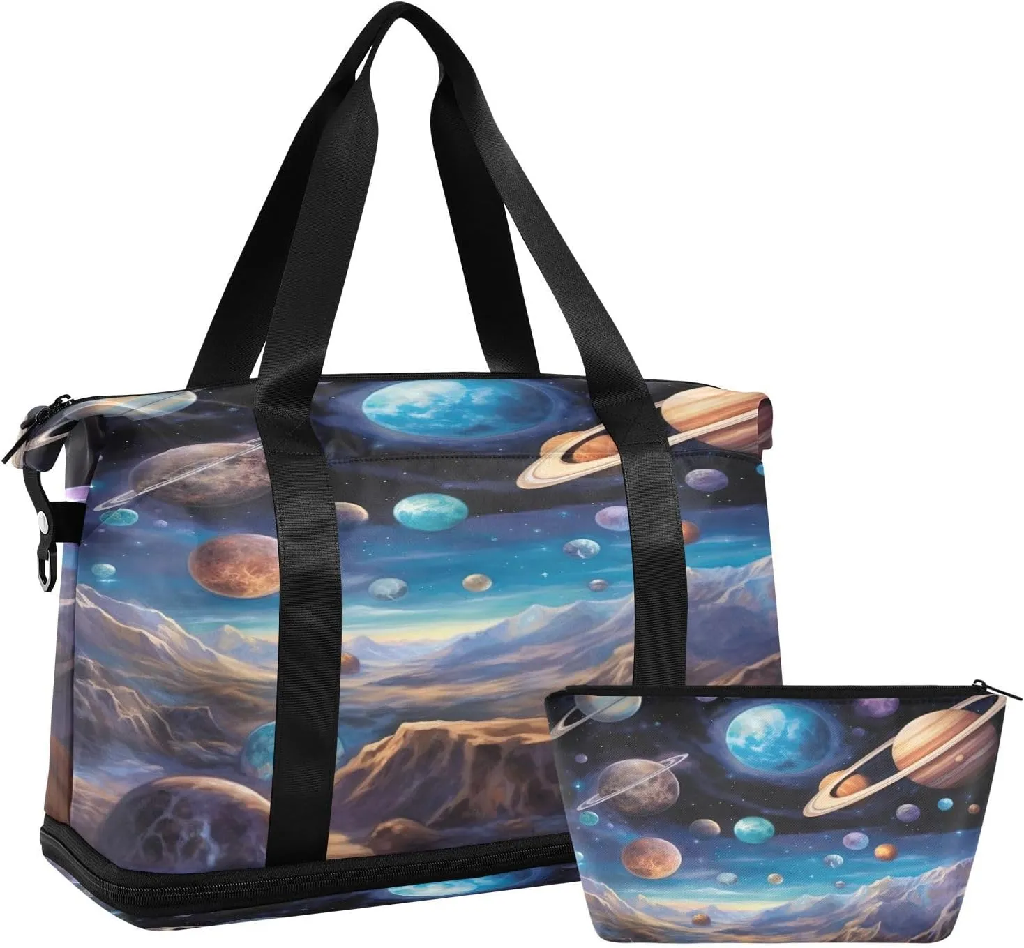 Planets and Stars Sports Gym Bag,Travel Duffel bag with Wet Pocket & Shoes Compartment Lightweight Waterproof Overnight Bag for Men Women
