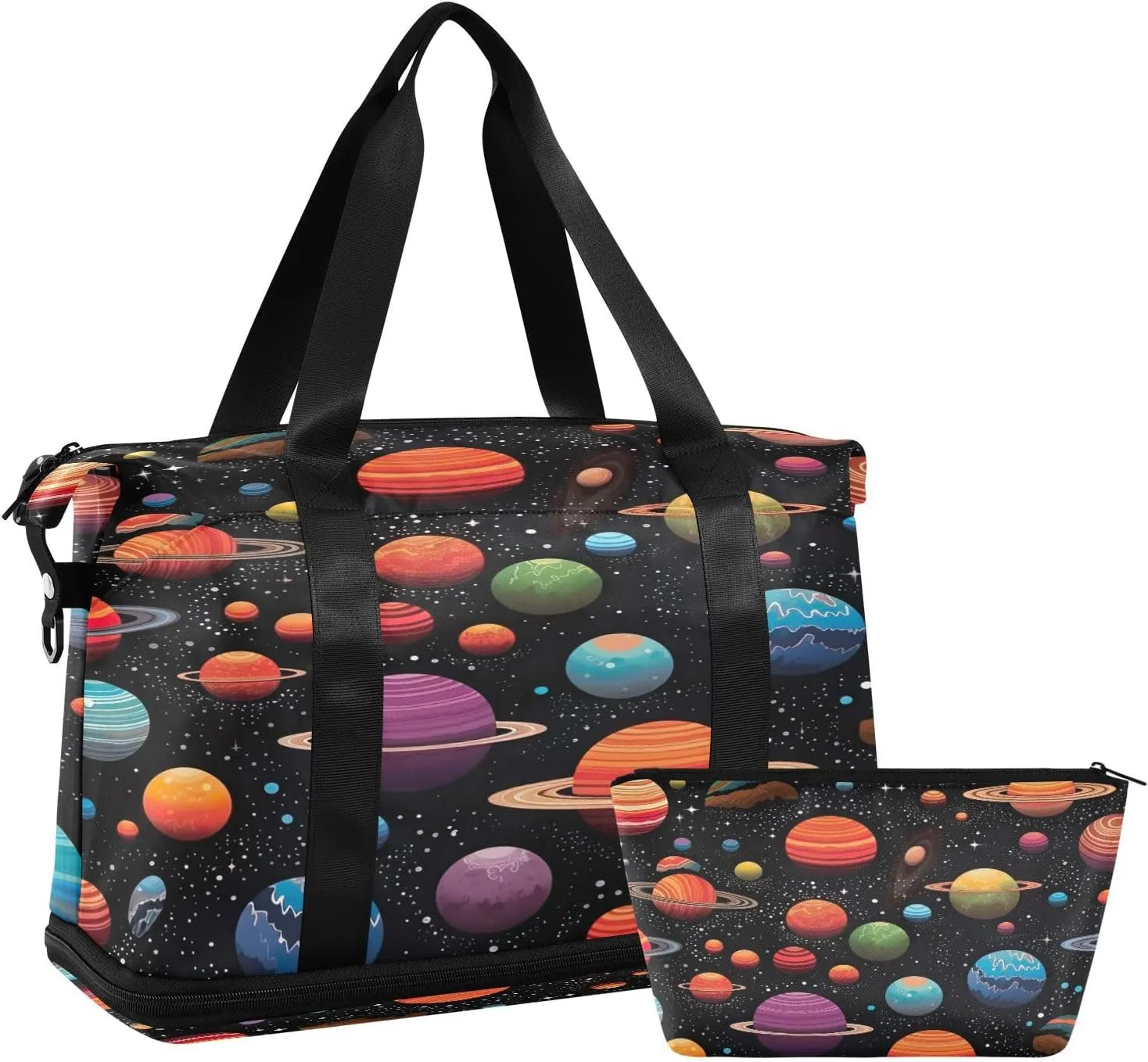Planets and Stars Sports Gym Bag,Travel Duffel bag with Wet Pocket & Shoes Compartment Lightweight Waterproof Overnight Bag for Men Women