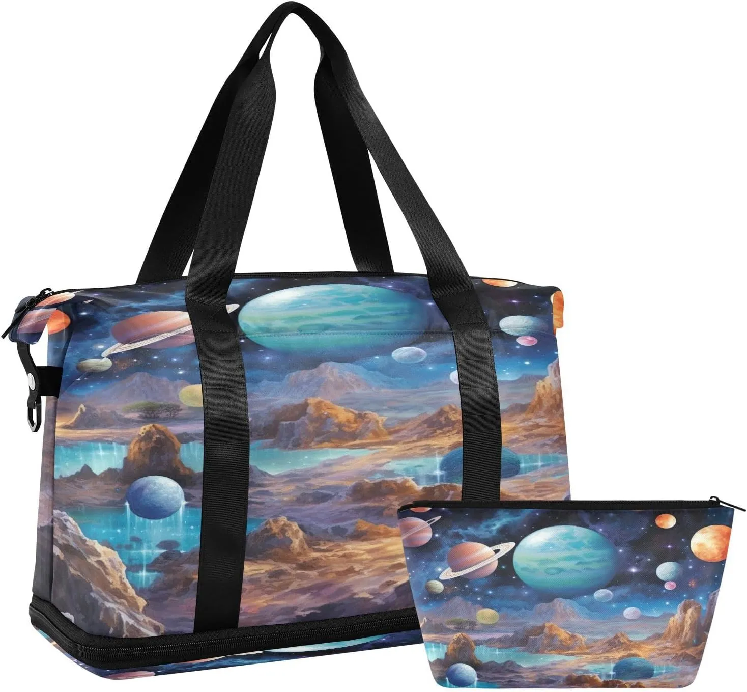 Planets and Stars Sports Gym Bag,Travel Duffel bag with Wet Pocket & Shoes Compartment Lightweight Waterproof Overnight Bag for Men Women