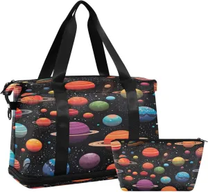 Planets and Stars Sports Gym Bag,Travel Duffel bag with Wet Pocket & Shoes Compartment Lightweight Waterproof Overnight Bag for Men Women