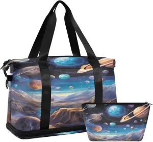 Planets and Stars Sports Gym Bag,Travel Duffel bag with Wet Pocket & Shoes Compartment Lightweight Waterproof Overnight Bag for Men Women