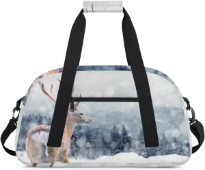 Plum Deer Gym Duffel Bag for Men Women Snowy Landscape Sports Tote Bag with Adjustable Shoulder Strap for Dance Gymnastics Traveling Outdoor Camping Overnight Stay