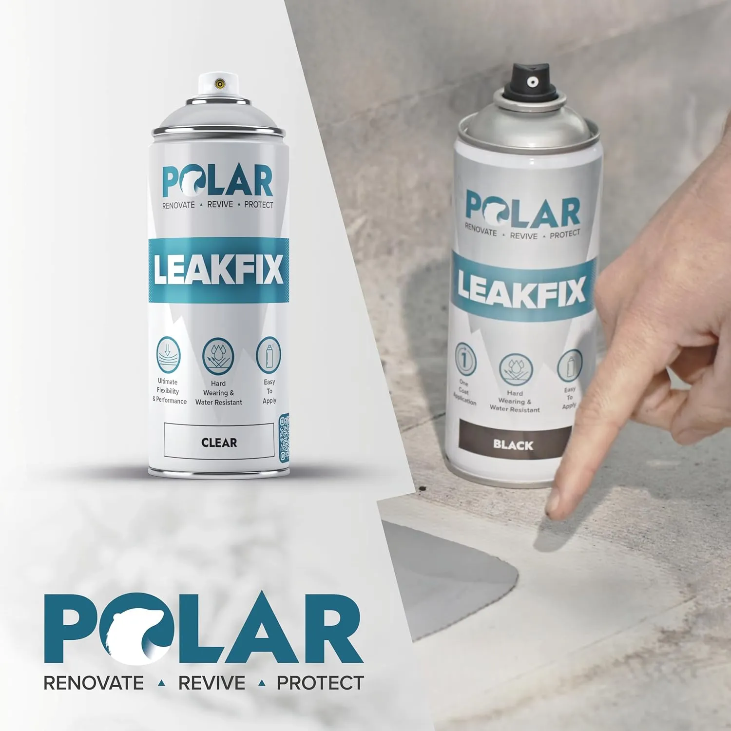 Polar Black Leak Fix Spray - 2 x 13.5fl. oz - Waterproof Roof Sealant - Instantly Seals Leaks and Cracks, for Lasting Protection on Roofs, Drainpipes & Gutter Repairs- for Interior and Exterior Use