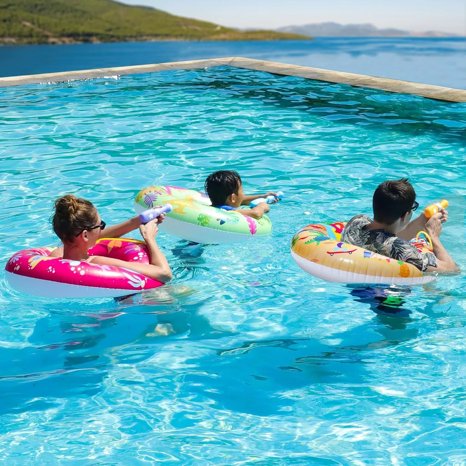 Pool Party Set - Parentswell Inflatable Pool Float Swimming Rings, Pool Tubes with Water Guns and Beach Ball, Pool Party Favors for Summer Pool and Beach Fun