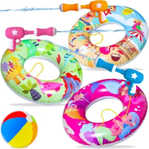 Pool Party Set - Parentswell Inflatable Pool Float Swimming Rings, Pool Tubes with Water Guns and Beach Ball, Pool Party Favors for Summer Pool and Beach Fun