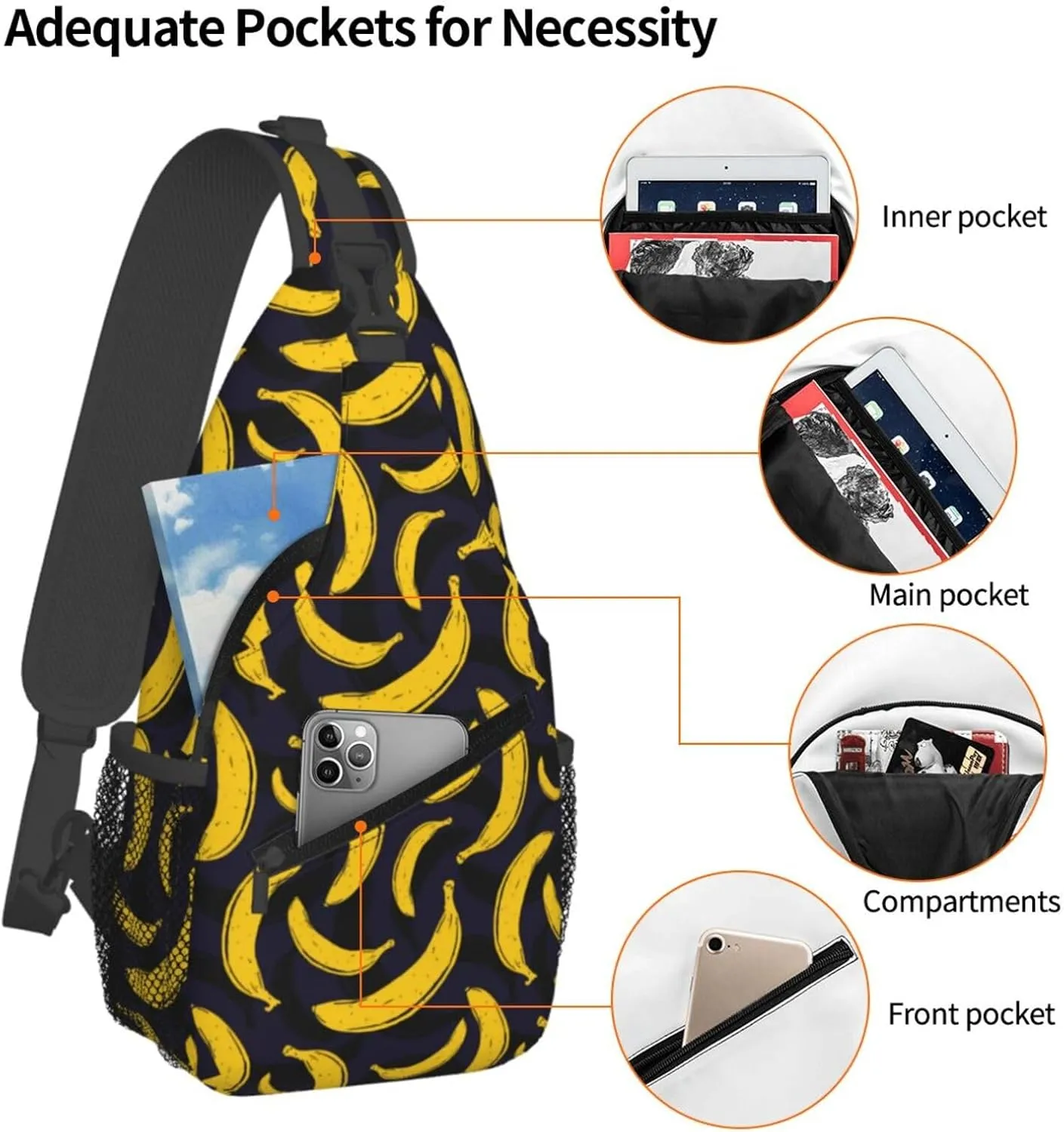 Pop Art Banana Sling Bag For Women Men Fashion Fruits Print Backpack Crossbody Shoulder Bag Sling Backpack Chest Bag Travel Hiking Casual Sport Daypack