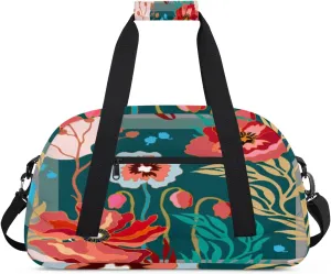 Poppy Gym Duffel Bag for Men Women Palm Leaves Sports Tote Bag with Adjustable Shoulder Strap for Dance Gymnastics Traveling Outdoor Camping Overnight Stay