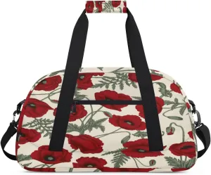 Poppy Gym Duffel Bag for Men Women Retro Style Sports Tote Bag with Adjustable Shoulder Strap for Dance Gymnastics Traveling Outdoor Camping Overnight Stay