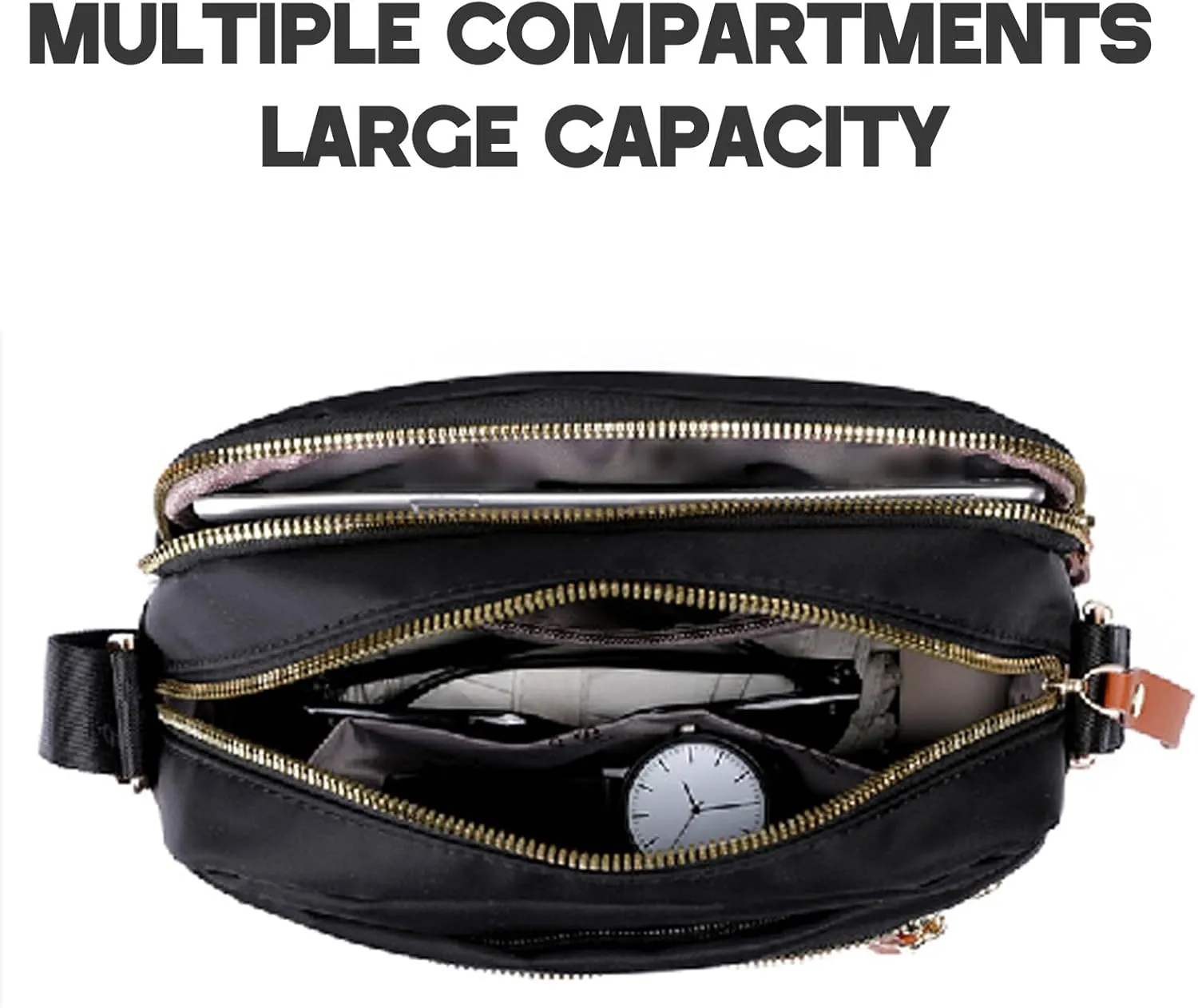 Popularate Nylon Crossbody Bag, Popularate Waterproof Nylon Crossbody Bag, Lightweight Multi-layer Shoulder Bags