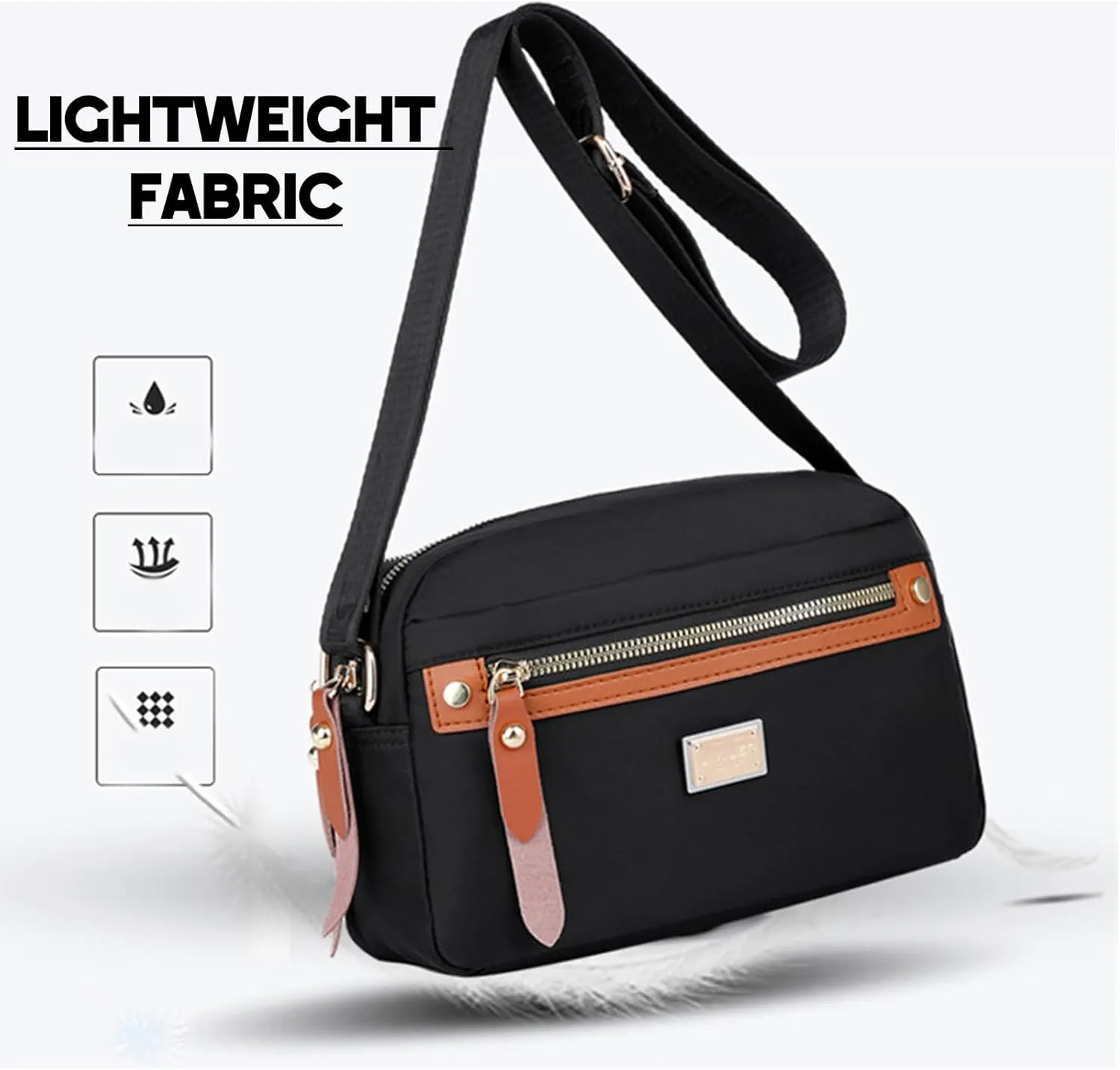 Popularate Nylon Crossbody Bag, Popularate Waterproof Nylon Crossbody Bag, Lightweight Multi-layer Shoulder Bags