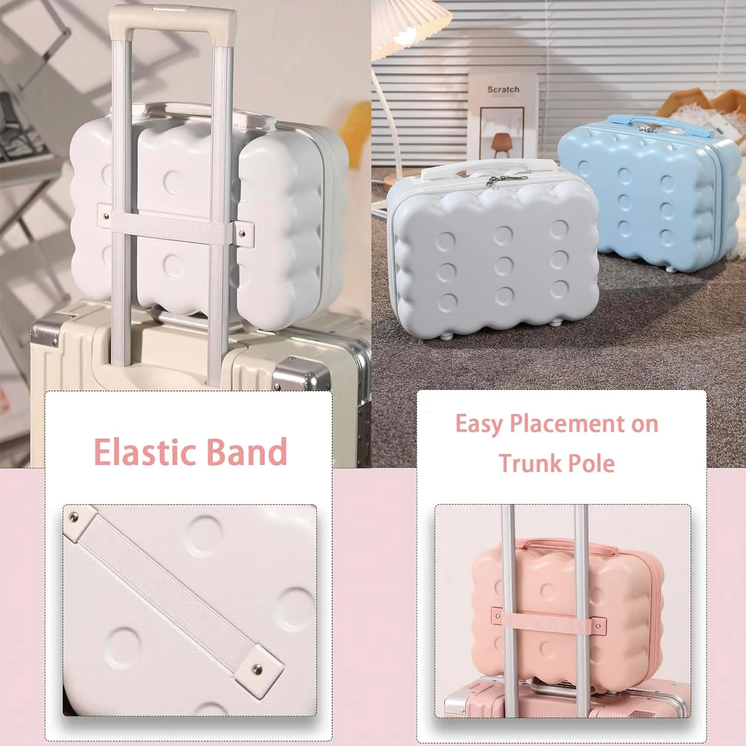Portable Makeup Travel Case Mini Suitcase with Elastic Band Hard Shell Make Up Case Small Travel Cosmetic Case Hand Luggage for Women Light Green