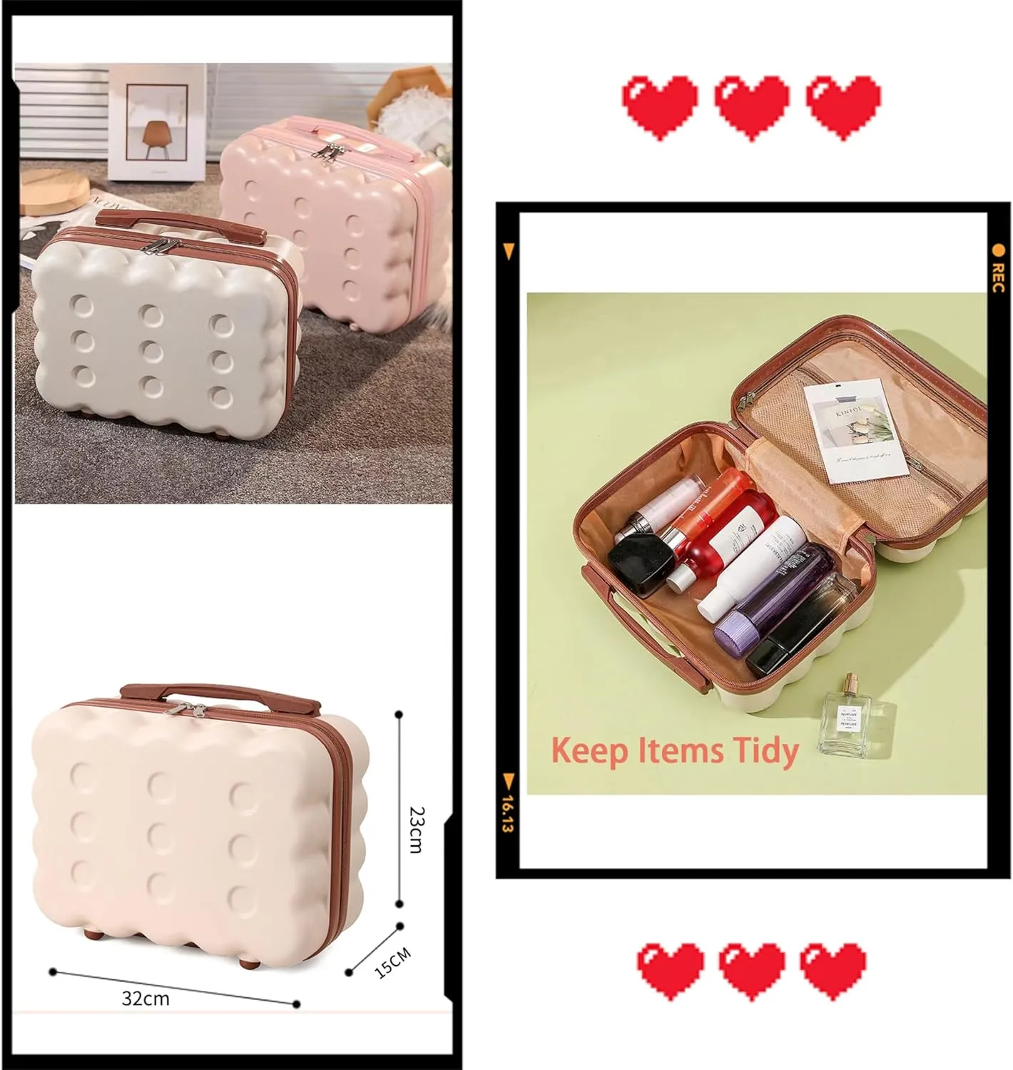 Portable Makeup Travel Case Mini Suitcase with Elastic Band Hard Shell Make Up Case Small Travel Cosmetic Case Hand Luggage for Women Light Green