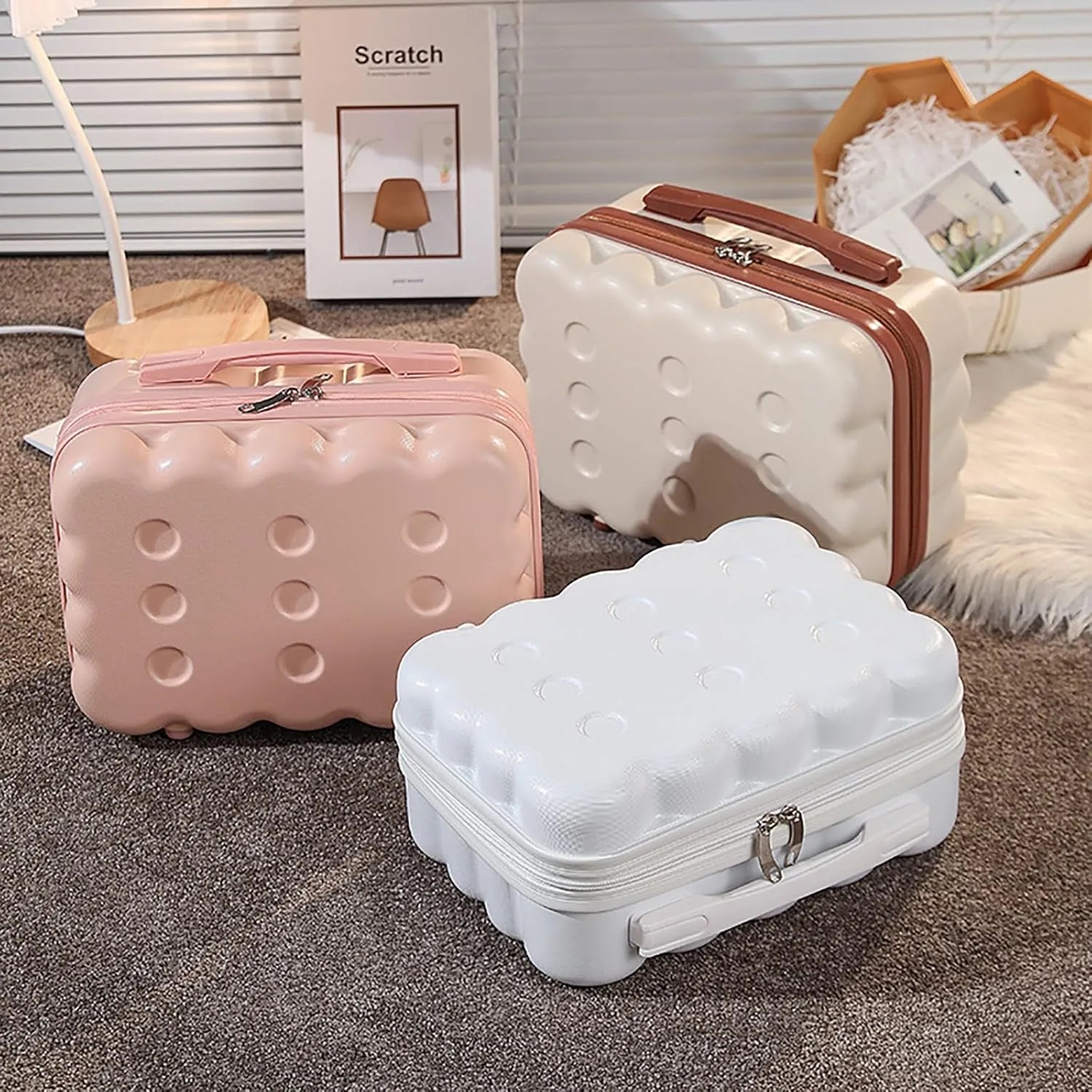 Portable Makeup Travel Case Mini Suitcase with Elastic Band Hard Shell Make Up Case Small Travel Cosmetic Case Hand Luggage for Women Light Green