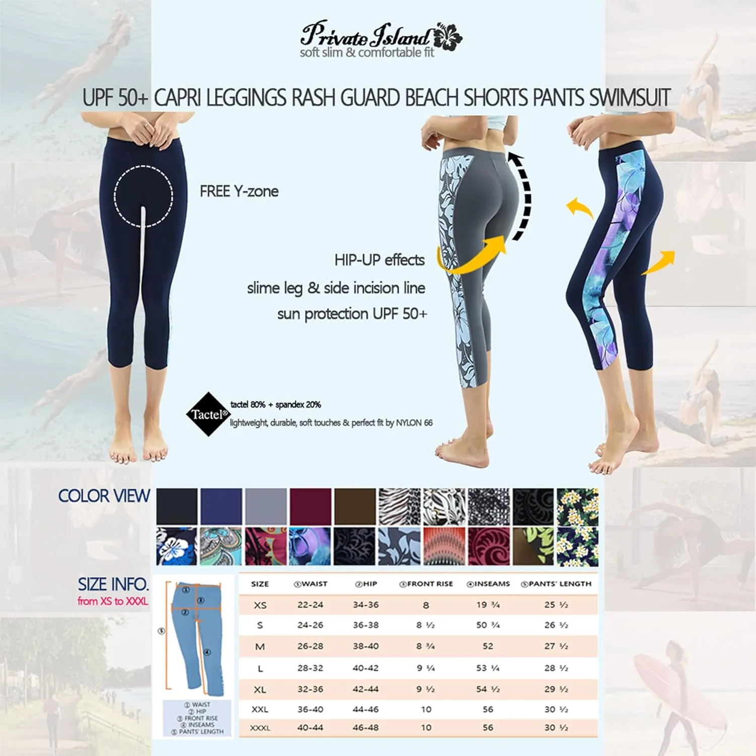 Private Island Sports Women UPF 50  Capri Leggings Swimsuit Pants Beach Bathing Swim Rash Guard Bottom (RLCP)