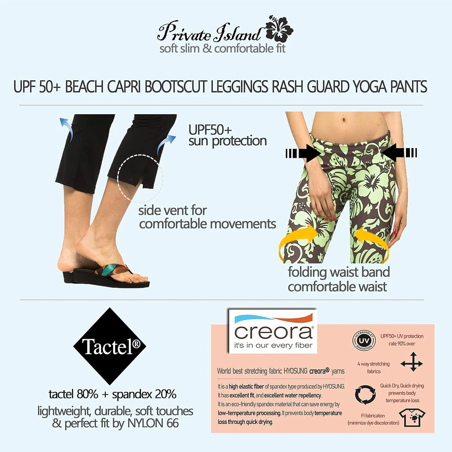Private Island Women UPF50  Capri Bootcut Leggings Rash Guard Pants Beach Swimsuit Bathing Swim Bottom (YCP)