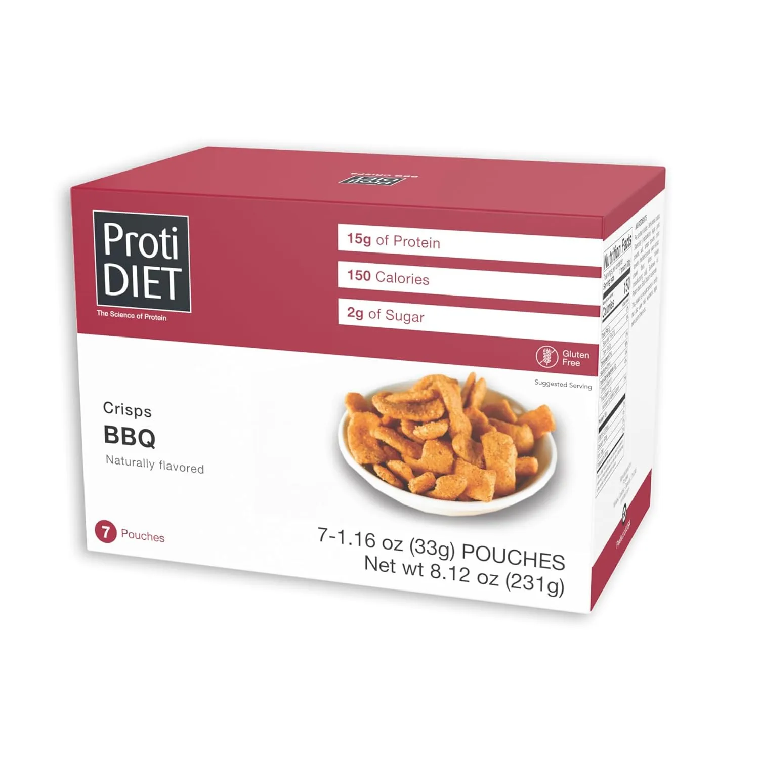 ProtiDIET BBQ High Protein Crisps - Gluten Free, Low Fat, Naturally Flavoured - Savory Healthy Snacks for Adults, Potato and Pea Guilt Free Enjoyment Crisp- 7 Pouch Protein Snacks