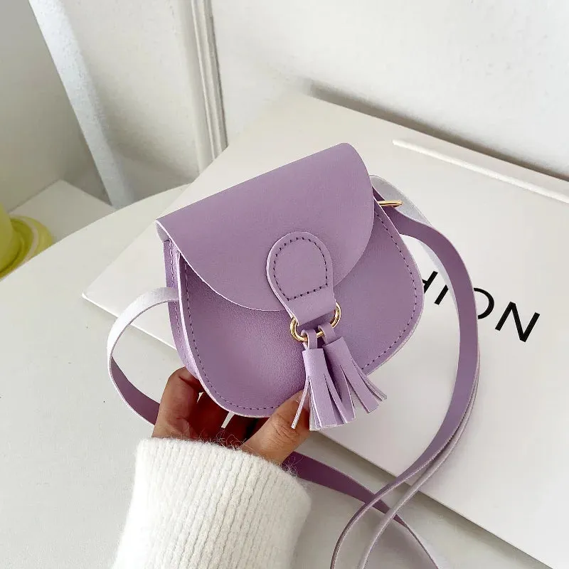 PU Leather Children Small Shoulder Bag Cute Princess Accessories Kids Coin Purse Handbags Cute Girls Baby Tassel Crossbody Bags