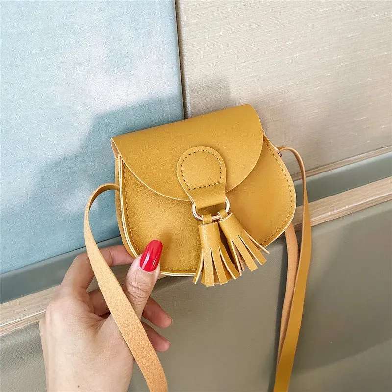 PU Leather Children Small Shoulder Bag Cute Princess Accessories Kids Coin Purse Handbags Cute Girls Baby Tassel Crossbody Bags