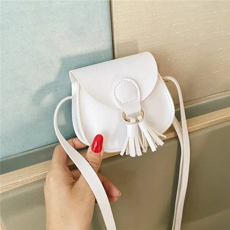 PU Leather Children Small Shoulder Bag Cute Princess Accessories Kids Coin Purse Handbags Cute Girls Baby Tassel Crossbody Bags