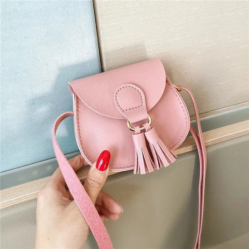 PU Leather Children Small Shoulder Bag Cute Princess Accessories Kids Coin Purse Handbags Cute Girls Baby Tassel Crossbody Bags