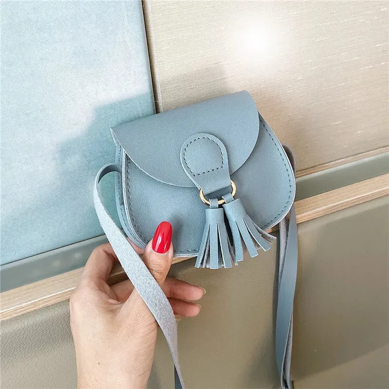 PU Leather Children Small Shoulder Bag Cute Princess Accessories Kids Coin Purse Handbags Cute Girls Baby Tassel Crossbody Bags