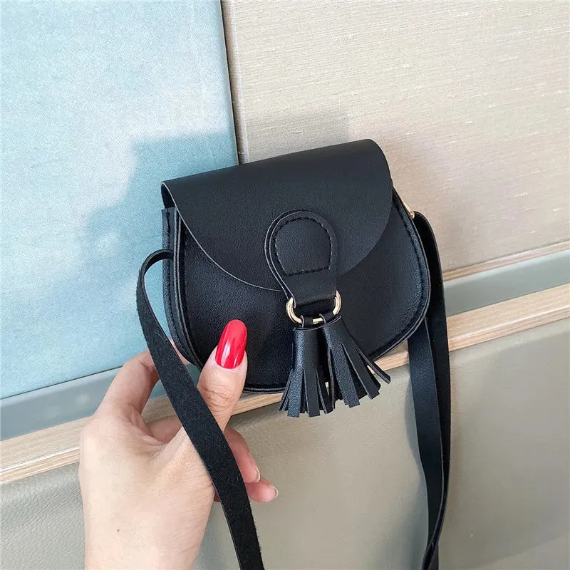 PU Leather Children Small Shoulder Bag Cute Princess Accessories Kids Coin Purse Handbags Cute Girls Baby Tassel Crossbody Bags