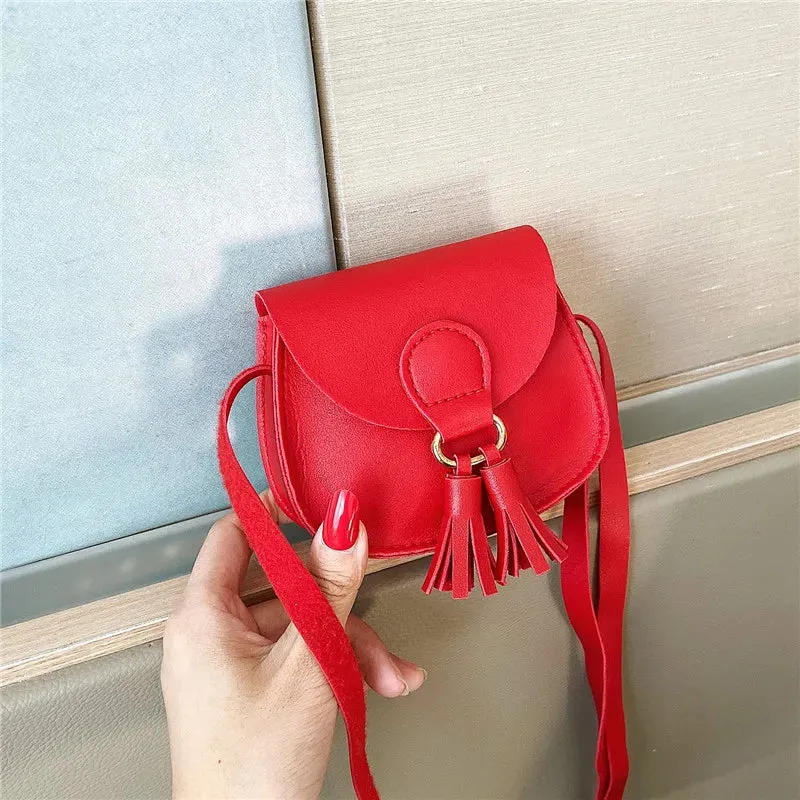 PU Leather Children Small Shoulder Bag Cute Princess Accessories Kids Coin Purse Handbags Cute Girls Baby Tassel Crossbody Bags