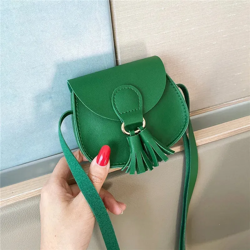 PU Leather Children Small Shoulder Bag Cute Princess Accessories Kids Coin Purse Handbags Cute Girls Baby Tassel Crossbody Bags