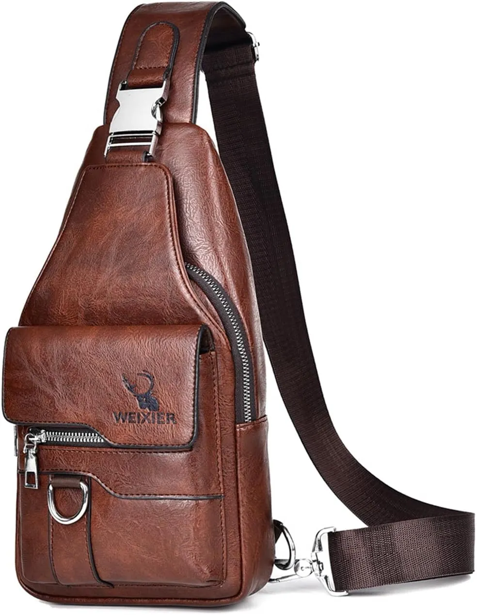 PU Leather Sling Bag for Men - Waterproof, Lightweight, Crossbody Chest Bag for Hiking & Cycling